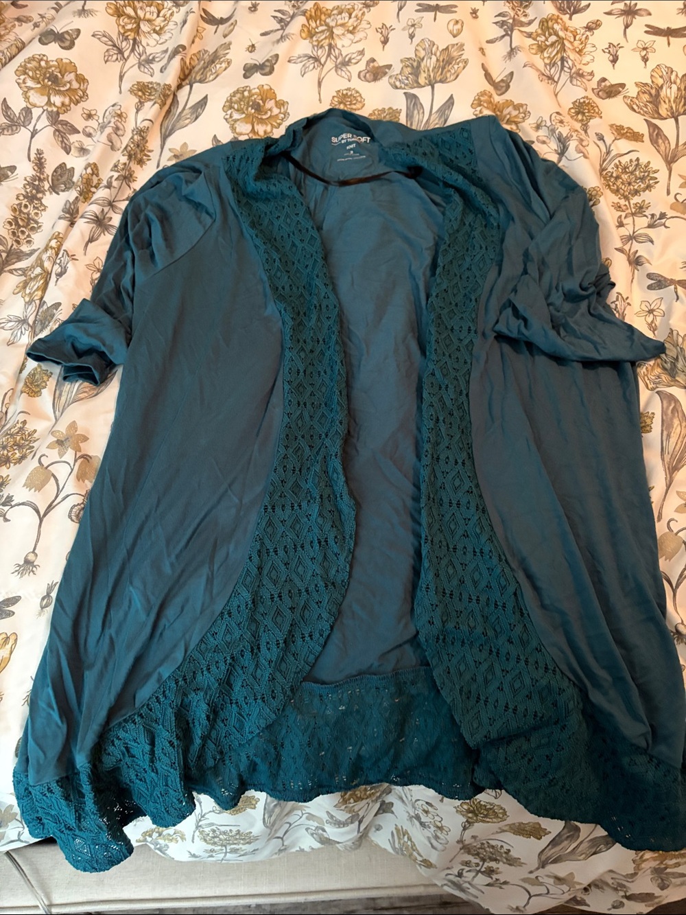 Torrid super soft Teal Lace-Trim Open-Front Women's Cardigan